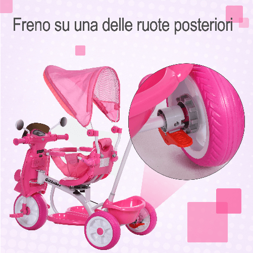 HOMCOM-Triciclo-a-Forma-di-Moto-per-Bambini-18-72-Mesi--25kg--con-Tettuccio-e-Maniglione-Rosa