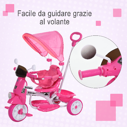 HOMCOM-Triciclo-a-Forma-di-Moto-per-Bambini-18-72-Mesi--25kg--con-Tettuccio-e-Maniglione-Rosa