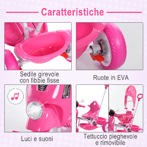 HOMCOM-Triciclo-a-Forma-di-Moto-per-Bambini-18-72-Mesi--25kg--con-Tettuccio-e-Maniglione-Rosa