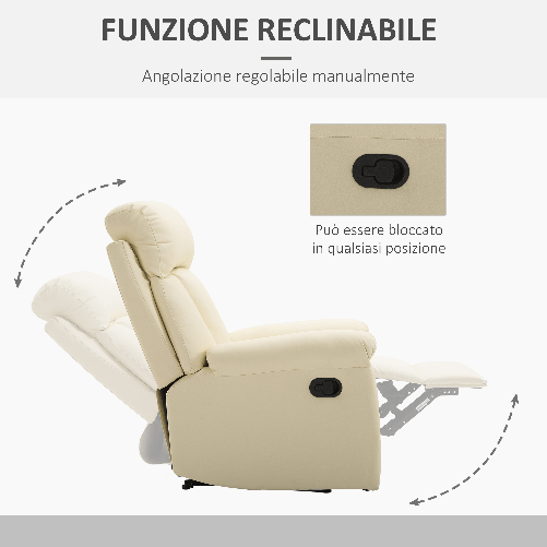 HOMCOM-Poltrona-Relax-Reclinabile-Imbottita-Ergonomica-con-Poggiapiedi-Similpelle-80-x-97-x-107cm-Crema