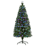 HOMCOM Albero di Natale 150cm con 180 Luci a LED e Fibre Ottiche Colorate, 180 Rami in PVC Ignifughi e Base in Metallo