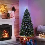 HOMCOM-Albero-di-Natale-150cm-con-180-Luci-a-LED-e-Fibre-Ottiche-Colorate-180-Rami-in-PVC-Ignifughi-e-Base-in-Metallo