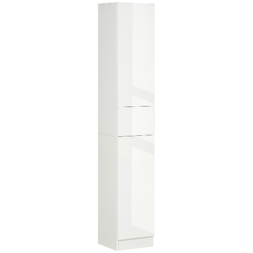 kleankin-Colonna-Bagno-con-Cassetto-e-2-Armadietti-Bianco-Lucido-30x28x170cm