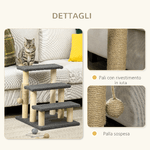 PawHut-Tiragraffi-Scaletta-per-Gatti-a-3-Livelli-Pali-in-Juta-e-Pallina-45x40x48cm-Grigio