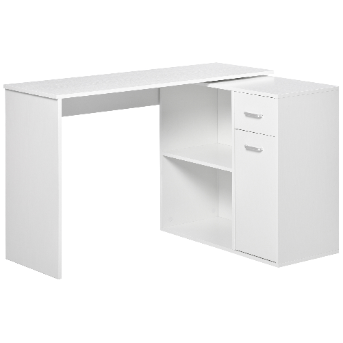 HOMCOM-Scrivania-Angolare-con-Cassetti-Estraibile-e-Scaffale-Girevole-360°-Bianca