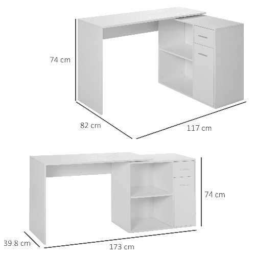 HOMCOM-Scrivania-Angolare-con-Cassetti-Estraibile-e-Scaffale-Girevole-360°-Bianca