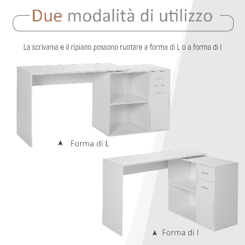 HOMCOM-Scrivania-Angolare-con-Cassetti-Estraibile-e-Scaffale-Girevole-360°-Bianca
