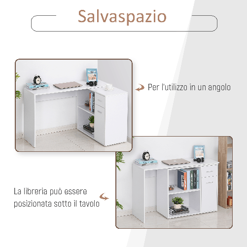 HOMCOM-Scrivania-Angolare-con-Cassetti-Estraibile-e-Scaffale-Girevole-360°-Bianca