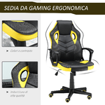 Vinsetto-Sedia-Gaming-Ergonomica-Poltrona-da-Ufficio-Girevole-con-Rotelle-in-Similpelle-Nera-e-Gialla-Altezza-Regolabile