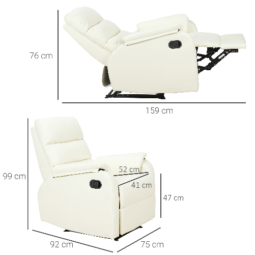 HOMCOM-Poltrona-Relax-per-Interni-Reclinabile-Manualmente-con-Cuscino-Imbottito-in-Similpelle-e-Acciaio-75x82x99-cm-Crema