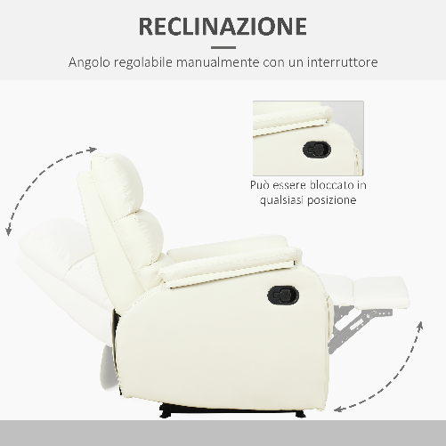 HOMCOM-Poltrona-Relax-per-Interni-Reclinabile-Manualmente-con-Cuscino-Imbottito-in-Similpelle-e-Acciaio-75x82x99-cm-Crema