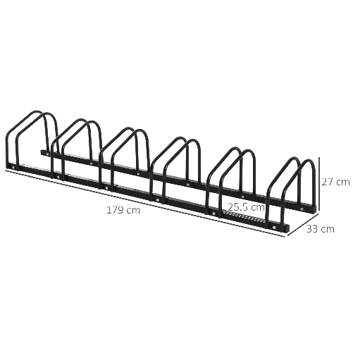 HOMCOM-Rastrelliera-Portabiciclette-Parcheggio-per-6-Biciclette-in-Acciaio-179x33x27-cm-Nero