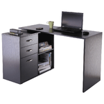 HOMCOM Scrivania Angololare con Cassettiper PC, Scrivania ad Angolo Forma a L per Ufficio e Casa, Ripiano Estraibile, Nero