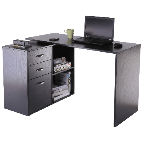 HOMCOM-Scrivania-Angololare-con-Cassettiper-PC-Scrivania-ad-Angolo-Forma-a-L-per-Ufficio-e-Casa-Ripiano-Estraibile-Nero