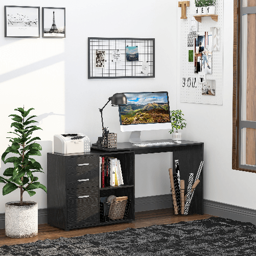 HOMCOM-Scrivania-Angololare-con-Cassettiper-PC-Scrivania-ad-Angolo-Forma-a-L-per-Ufficio-e-Casa-Ripiano-Estraibile-Nero