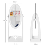 HOMCOM-Specchio-per-Cameretta-Girevole-Specchio-da-Terra-per-Bambini-in-Legno-Bianco-con-Scaffale-Contenitore-40x30x104cm