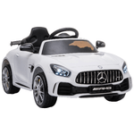 HOMCOM Macchinina per Bambini Elettrica 12V con Licenza Mercedes-AMG GTR, Velocità 3-5km/h, Telecomando, Luci e Suoni, Bianca