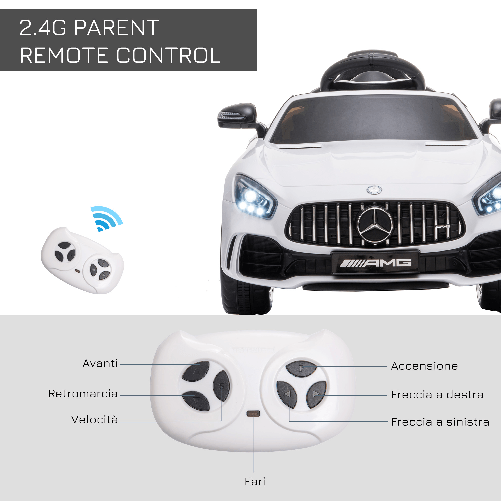 HOMCOM-Macchinina-per-Bambini-Elettrica-12V-con-Licenza-Mercedes-AMG-GTR-Velocita-3-5km-h-Telecomando-Luci-e-Suoni-Bianca