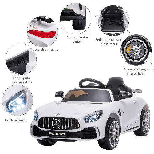 HOMCOM-Macchinina-per-Bambini-Elettrica-12V-con-Licenza-Mercedes-AMG-GTR-Velocita-3-5km-h-Telecomando-Luci-e-Suoni-Bianca