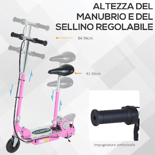 HOMCOM-Monopattino-Elettrico-con-Sellino-per-Bambini-Rosa