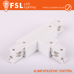 FSL Connettore Forma T sinistra per Binario Trifase - Colore BIANCO