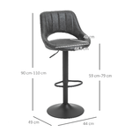 HOMCOM-Set-2-Sgabelli-da-Bar-Girevoli-con-Schienale-e-Poggiapiedi-Sgabelli-Alti-Moderni-con-Altezza-Regolabile-Base-in-Metallo-Seduta-Similpelle-Grigia-44x49x90-110cm