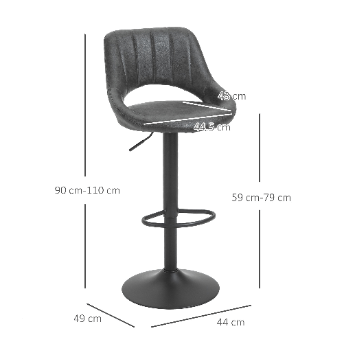 HOMCOM-Set-2-Sgabelli-da-Bar-Girevoli-con-Schienale-e-Poggiapiedi-Sgabelli-Alti-Moderni-con-Altezza-Regolabile-Base-in-Metallo-Seduta-Similpelle-Grigia-44x49x90-110cm