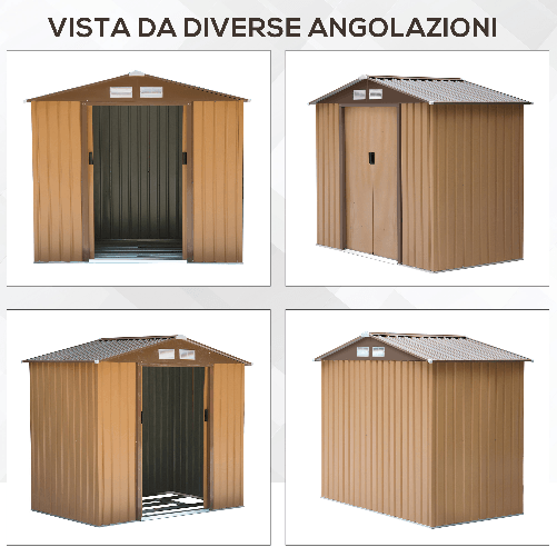 Outsunny-Casetta-da-Giardino-Porta-Utensili-in-Lamiera-con-Porte-Scorrevoli-213x130x185cm-Giallo