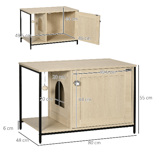 PawHut-Mobile-per-Lettiera-Gatti-in-Legno-e-Acciaio-con-Anta-Magnetica-80x48x55cm-Quercia