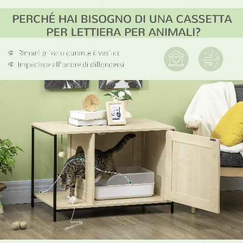 PawHut-Mobile-per-Lettiera-Gatti-in-Legno-e-Acciaio-con-Anta-Magnetica-80x48x55cm-Quercia