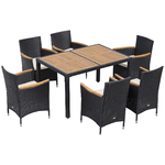 Outsunny Set Tavolo e Sedie da Giardino 7 Pezzi in PE Rattan e Legno con Cuscini Morbidi, Nero