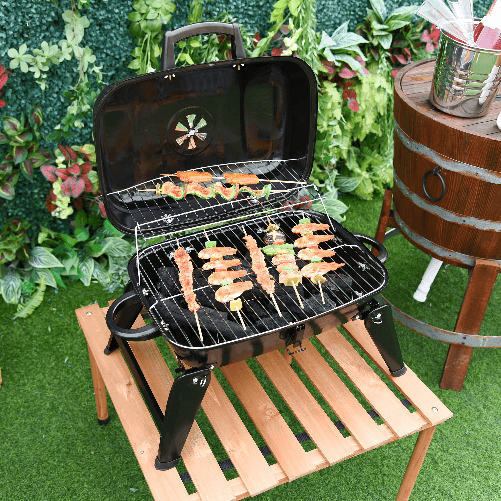 Outsunny-Barbecue-BBQ-Grill-a-Carbonella-Portatile-Pieghevole-da-Tavolo-Ferro-porcellana-59x43x39cm-Nero