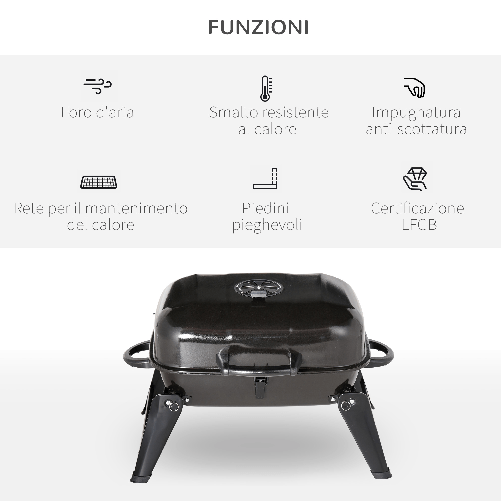 Outsunny-Barbecue-BBQ-Grill-a-Carbonella-Portatile-Pieghevole-da-Tavolo-Ferro-porcellana-59x43x39cm-Nero