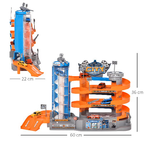 HOMCOM-Garage-Giocattolo-a-4-Livelli-con-Rampe-e-Macchinine-Ascensore-Manuale-o-a-Batteria-Eta-3-6-Anni-60x22x36cm---Multicolore
