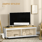 HOMCOM-Mobile-Porta-TV-fino-a-65--con-Armadietti-e-Ante-a-Ribalta-in-Truciolato-140x37x45cm-Bianco-e-Color-legno
