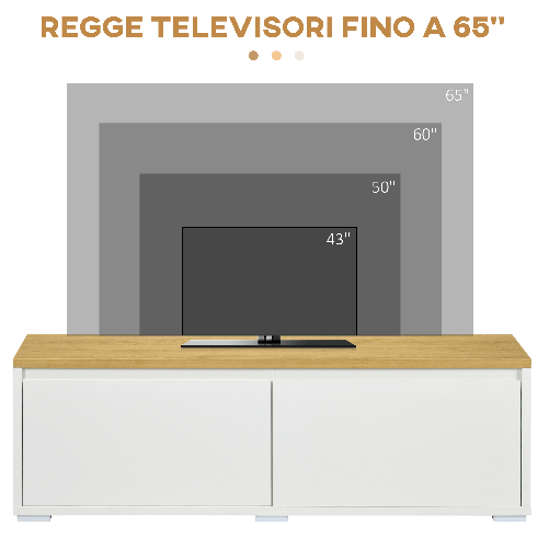 HOMCOM-Mobile-Porta-TV-fino-a-65--con-Armadietti-e-Ante-a-Ribalta-in-Truciolato-140x37x45cm-Bianco-e-Color-legno