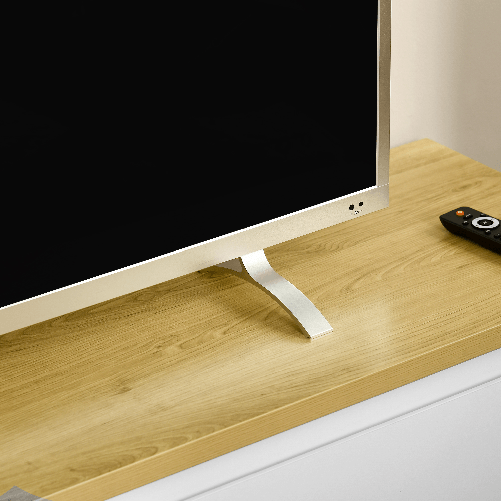 HOMCOM-Mobile-Porta-TV-fino-a-65--con-Armadietti-e-Ante-a-Ribalta-in-Truciolato-140x37x45cm-Bianco-e-Color-legno