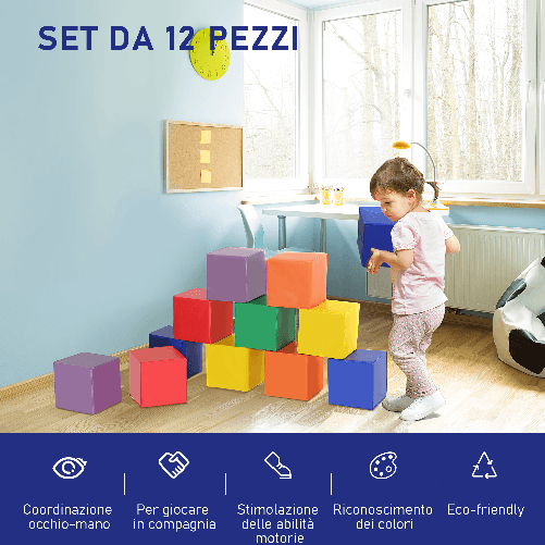 HOMCOM-Set-12-Cubi-Morbidi-Gioco-per-Bambini-Educativo-da-2-Anni-in-Su-20x20x20cm-Multicolore