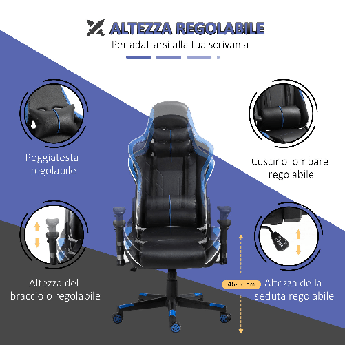 Vinsetto-Poltrona-Gaming-con-Altezza-e-Schienale-Regolabile-Sedia-da-Ufficio-Nera-e-Blu