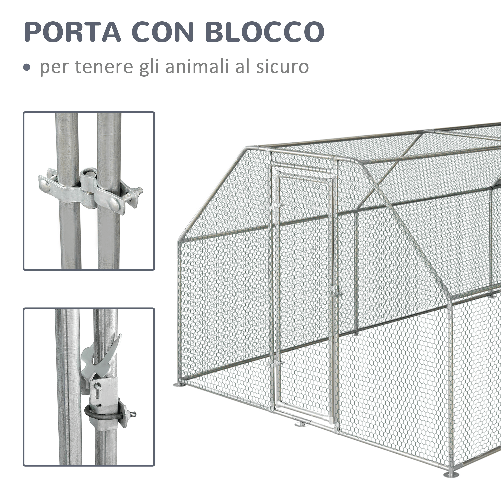 PawhutRecinto-Gabbia-per-Galline-in-Metallo-Galvanizzato-Impermeabile-Pollaio-con-Porta-e-Copertura-Oxford-280x570x195cm