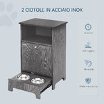 PawHut-Mobile-Multiuso-con-Ciotole-per-Cani-e-Gatti-in-Acciaio-Mobiletto-in-Legno-con-Anta-e-Vano-Aperto---Grigio