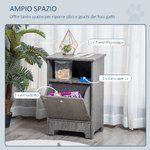 PawHut-Mobile-Multiuso-con-Ciotole-per-Cani-e-Gatti-in-Acciaio-Mobiletto-in-Legno-con-Anta-e-Vano-Aperto---Grigio