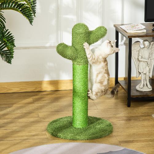 PawHut-Albero-Tiragraffi-per-Gatti-a-Forma-di-Cactus-con-Corde-in-Sisal-40x40x65cm-Verde