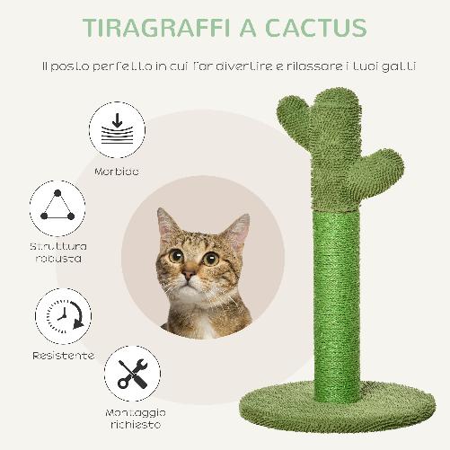 PawHut-Albero-Tiragraffi-per-Gatti-a-Forma-di-Cactus-con-Corde-in-Sisal-40x40x65cm-Verde