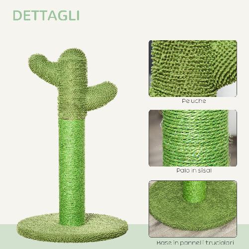 PawHut-Albero-Tiragraffi-per-Gatti-a-Forma-di-Cactus-con-Corde-in-Sisal-40x40x65cm-Verde