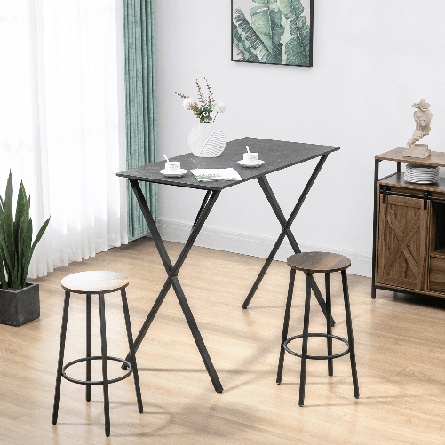 HOMCOM-Bancone-Bar-e-Tavolo-Alto-Stile-Moderno-Industriale-Effetto-Marmo-Tavolo-in-Legno-e-Acciaio--120x60x102-cm-Nero