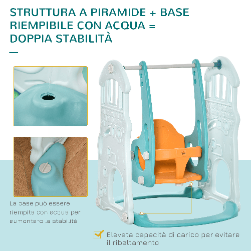 HOMCOM-Scivolo-per-Bambini-con-Altalena-Regolabile-Canestro-e-Palle-per-Cameretta-e-Giardino-149x186x98cm-Blu-e-Arancione