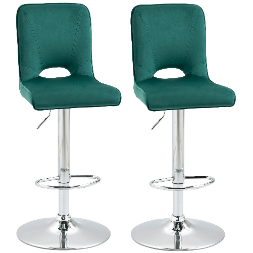 HOMCOM-Set-2-Sgabelli-da-Bar-Moderni-e-Girevoli-con-Schienale-Alto-e-Poggiapiedi-Sgabelli-da-Cucina-Imbottiti-con-Altezza-Regolabile-in-Tessuto-Verde-41x51x97-117cm