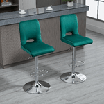 HOMCOM-Set-2-Sgabelli-da-Bar-Moderni-e-Girevoli-con-Schienale-Alto-e-Poggiapiedi-Sgabelli-da-Cucina-Imbottiti-con-Altezza-Regolabile-in-Tessuto-Verde-41x51x97-117cm