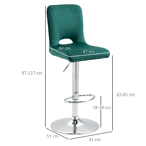 HOMCOM-Set-2-Sgabelli-da-Bar-Moderni-e-Girevoli-con-Schienale-Alto-e-Poggiapiedi-Sgabelli-da-Cucina-Imbottiti-con-Altezza-Regolabile-in-Tessuto-Verde-41x51x97-117cm